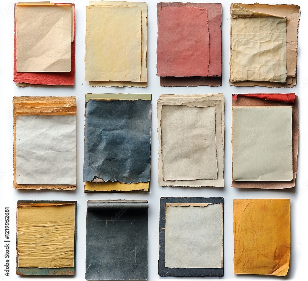 Vintage Paper Collage Texture Background Grunge Note Tags Labels Tape ...