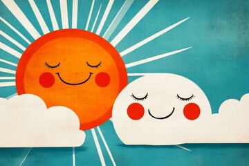 Aufkleber - A flat design of a laughing sun with radiating lines, its cheerful face expressing lighthearted joy and amusement