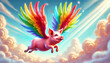 © Anisgott - Whimsical Flying Pig with Rainbow Wings Gliding Through a Clear Sky, Fantastical Scene, Wallpaper, 4K, Background