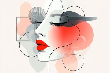 Aufkleber - A minimalist illustration of a face with flushed red cheeks and wide eyes, drawn with clean black lines and a soft pink gradient background