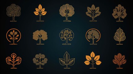 golden tree icons; dark background; design elements; website graphics