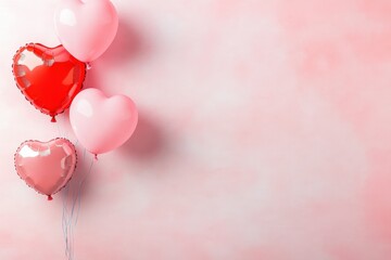 Bunch of pink and red balloons clustered together on a soft pink background for festive occasions