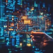 © G.Go - A hand is pointing at a computer screen with a glowing, colorful image of a city
