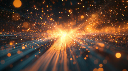 Wall Mural - glowing particles and light streaks in dark space