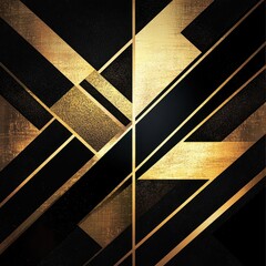 Poster - Striking Golden Geometric Abstract Pattern with Interlocking Lines and Shapes on Midnight Black Background