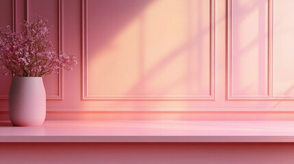 Aufkleber - Minimalist Pink Tabletop with Pastel Wall and Clean Lines in Scandinavian Design
