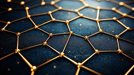 Gold network on blue background. Connectivity, connection concept, for tech or science use