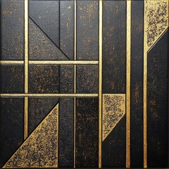 Poster - Elegant Geometric Abstract Art Composition with Black and Golden Metallic Patterns