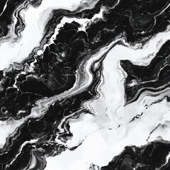 Poster - Dramatic Black and White Marble Texture with Flowing Organic Patterns and Contrast