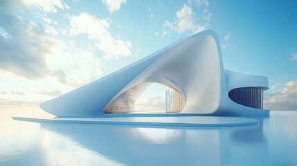 Leinwandbilder - Futuristic Minimalist Architecture Geometric Shapes Modern Design Car Park Concrete Floor Blue Sky