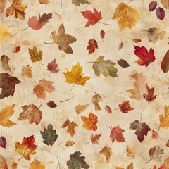 Canvas Print - Autumn Leaves Scattered on Textured Background with Rustic Charm