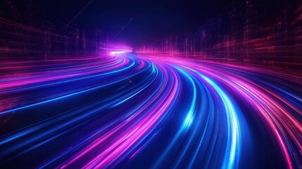 Aufkleber - Futuristic Neon Light Trails in Cityscape Night Scene with Speed and Motion Abstract Design