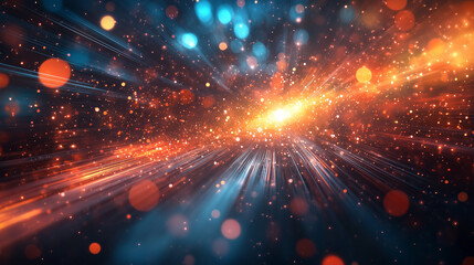 Wall Mural - vibrant abstract background with glowing particles and bokeh lights