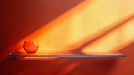 Aufkleber - Orange Background Minimalist Studio Room with Glass Shelf and Soft Lighting