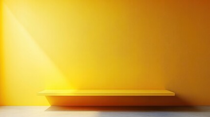 Aufkleber - Yellow Background Studio Room Minimalist Conceptual Art for Product Presentation with Smooth Gradient Lighting and Simple Shelf