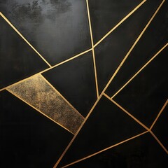 Poster - Dramatic Abstract Geometric Golden Background with Elegant Metallic Lines and Luxurious Dark Moody Atmosphere