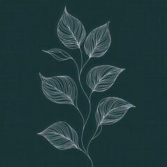 Poster - Elegant Botanical Foliage Pattern with Minimalist Leaves on Dark Background