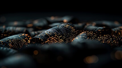 Glowing data scrolls, dark background, digital information, technology concept