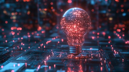 Wall Mural - glowing 3d light bulb with ai circuits inside, symbolizing innovation powered by artificial intellig