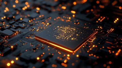 Wall Mural - 3d render of an ai chip surrounded by neural networks and glowing neon circuits symbolizing machine 