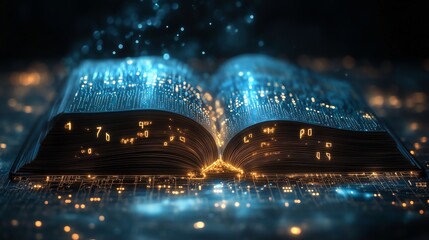 Wall Mural - ai-driven text generation, glowing microcircuits emerging from book pages, showcasing the transforma
