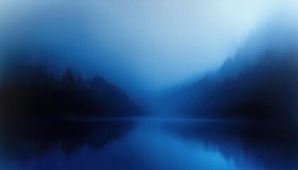 Poster - Abstract Landscape in Deep Blue and Black with Dreamlike Atmosphere