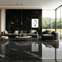 Poster - Luxurious Modern Living Room with Sleek Marble Interiors and Elegant Furnishings