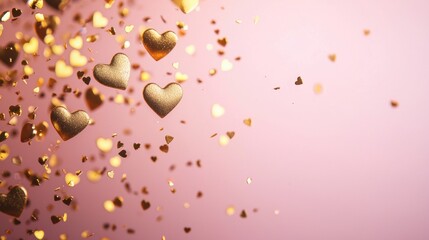 Poster - Golden hearts cascading against a pink backdrop