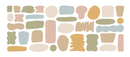 Aufkleber - Organic shapes with grain texture in pastel colors. Set of hand drawn irregular round and wavy blot forms. Doodle graphic vector elements for text and contemporary design. Abstract modern forms.