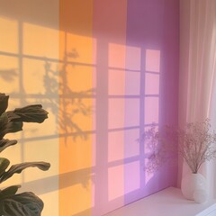 Poster - Warm Sunlight Filtering Through Minimalist Room With Plant Decor