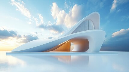 Poster - Futuristic Minimalist Architecture Abstract Geometric Shapes Car Park Modern Design Blue Sky