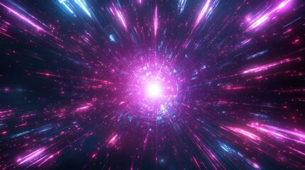 Aufkleber - Cosmic Burst of Neon Light Energy with Pink and Blue Rays in Abstract Space