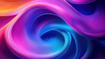 Aufkleber - Dynamic Abstract Composition of Glossy Blue and Purple Swirling Shapes with Neon Lighting