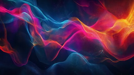 Wall Mural - abstract colorful flowing waves, vibrant hues, dynamic movement, dark background.