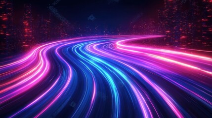 Aufkleber - Neon Light Trails Abstract Night Cityscape Motion Speed Digital Design