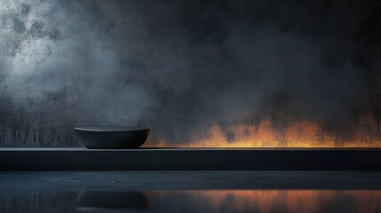 Leinwandbilder - Minimalist Still Life Studio Background with Black Podium Concrete Wall and Shadows for Product Display
