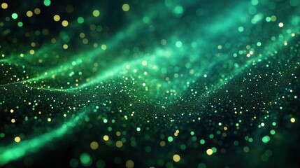 Leinwandbilder - Digital Transformation of Network Connections with Abstract Green Light Patterns and Bokeh Effect