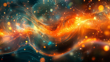 Wall Mural - abstract cosmic nebula with vibrant orange and teal swirls