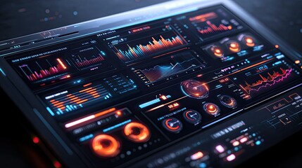 Futuristic Tech Dashboard Interface: Data Visualization Display