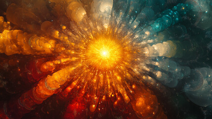Wall Mural - vibrant light burst explosion with gold and blue sparkles