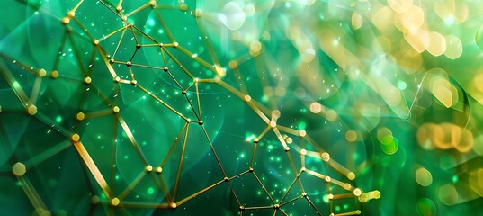 Polished Green Gradient Abstract Background with Decorative Golden Lines for Futuristic Backdrop Layouts