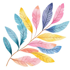 Wall Mural - Colorful Watercolor Branch with Pastel Leaves Botanical Illustration Design Element