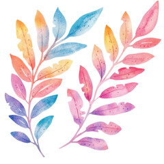 Wall Mural - Watercolor Pastel Rainbow Leaves Botanical Illustration Design Element