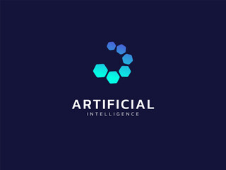 Wall Mural - artificial intelligence with circle movement rounded hexagons technology analysis logo vector design