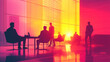 © umeno - Silhouetted Business Meeting in Vibrant Sunset Office | Corporate Collaboration Illustration