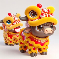 Wall Mural - Adorable Chinese New Year Ox Lion Dance Costume Mascot