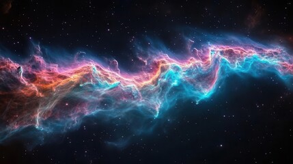 Wall Mural - a swirling nebula of bioluminescent particles in deep space featuring ethereal wisps of turquoise an