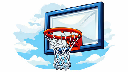 Poster - Basketball hoop against a blue sky with clouds; perfect for sports websites or game graphics