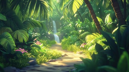 Serene Tropical Paradise: Waterfall Path