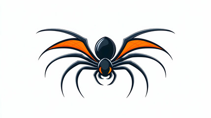 stylized black spider with orange wings, halloween design, white background, vector illustration for